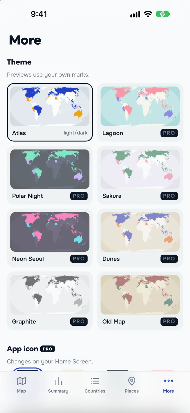 Map themes and app icons