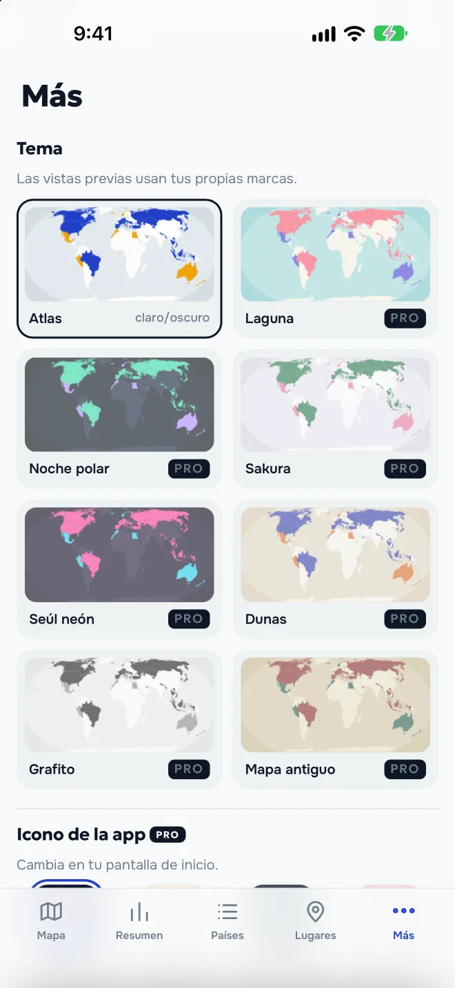 Temas del mapa e iconos de la app