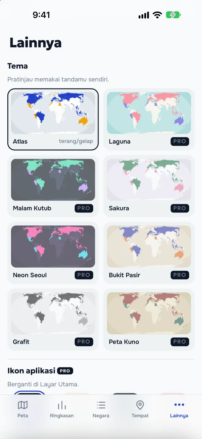 Tema peta dan ikon aplikasi